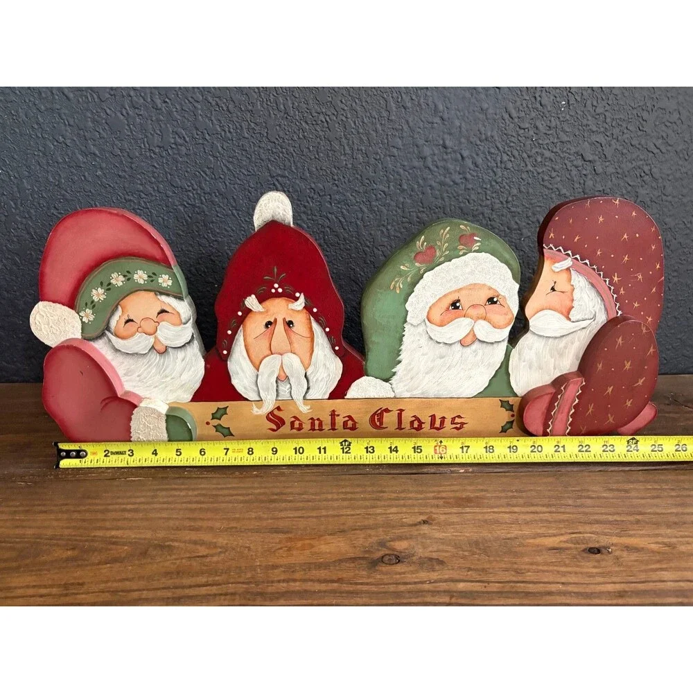 Vintage Wooden Santa Claus Tabletop Sign Art Christmas Decor Hand Painted 24